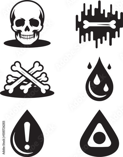 Skull bones drops warning symbol danger hazard