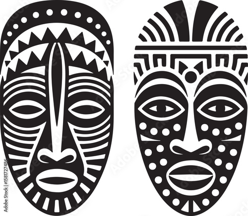Tribal masks with intricate patterns and decorative elements African masks cultural art