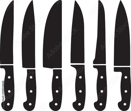 Various kitchen knives silhouette cutlery cooking
