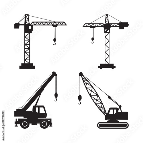 Construction crane silhouette vector set