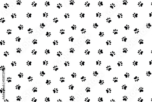 Scatter seamless pattern design with cat pawprint on a transparent background. Animal footprint repeat background for textile or wrapping