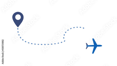 Airplane travel route flight path destination journey gps location trip air transport direction icon vector
