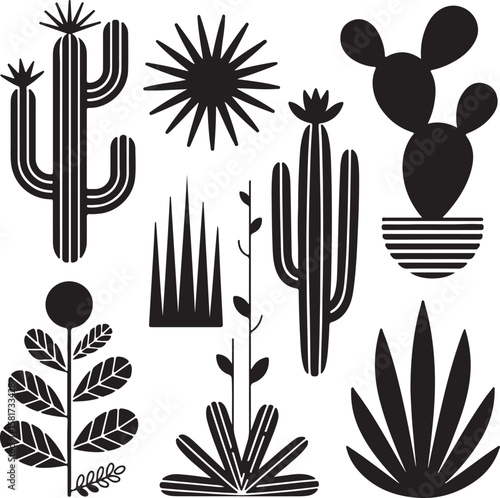 Desert flora silhouette collection cactus plant