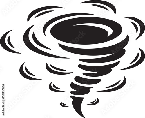 Swirling tornado silhouette with dynamic motion cyclone vortex
