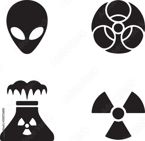 Alien head biohazard radiation volcano extraterrestrial symbol