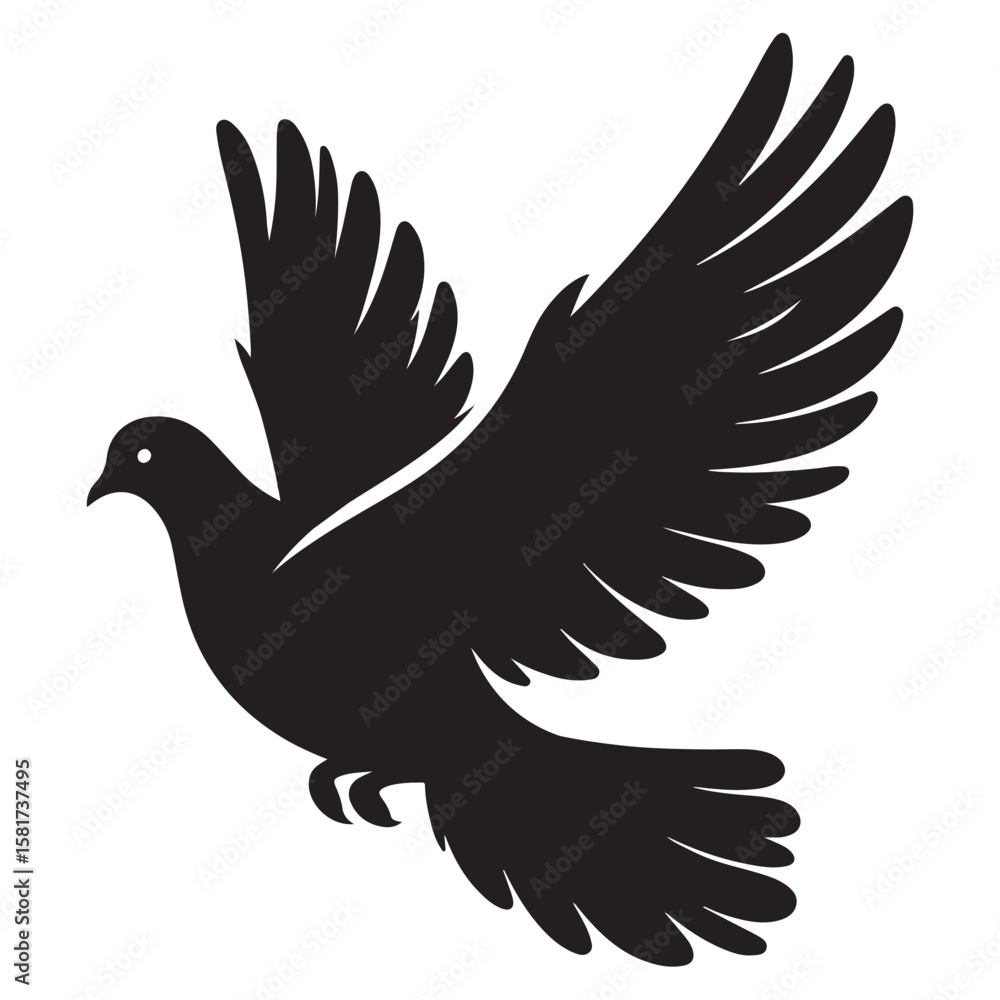 Obraz premium Three black dove silhouettes in flight, each with spread wings, depicted on a gray background