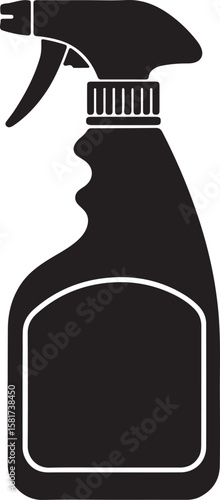 Black silhouette of a spray bottle with trigger and ribbed cap cleaning liquid