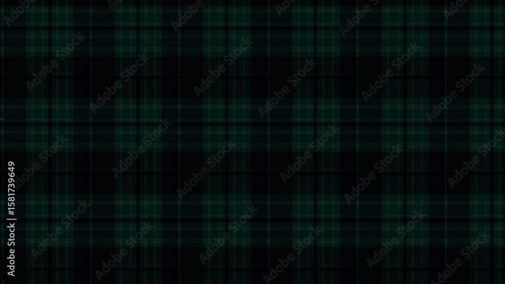 Fototapeta premium A high-resolution digital wallpaper featuring a seamless Black Watch Tartan pattern with symmetrical deep navy, dark green, and black lines, bold and sophisticated for modern designs.
