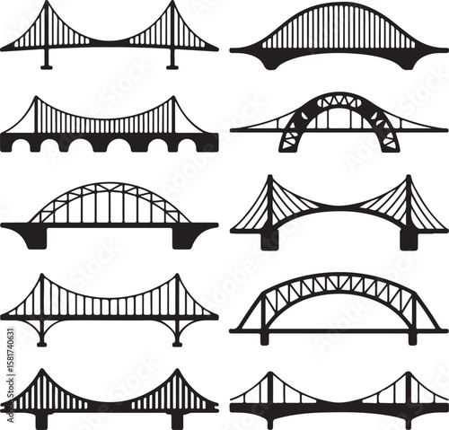 Suspension arch truss cantilever and beam bridge silhouettes suspension bridge arch bridge