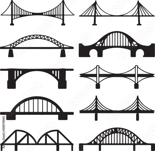 Various bridge silhouettes spanning different architectural styles suspension bridge