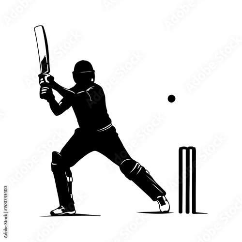 Cricket player silhouette icon vector flat illustration on white background.