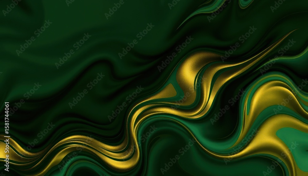 Obraz premium Abstract golden and green liquid background with flowing, wavy, and dynamic shapes