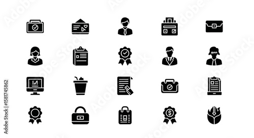 Collection of Black and White Business Icon Set.