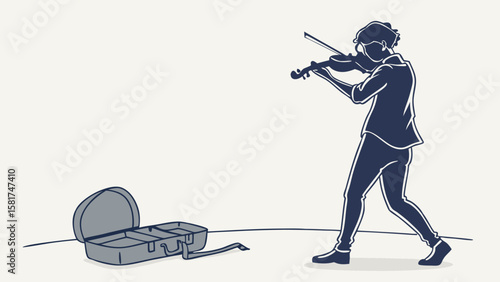 Teen Violin Street Performer Silhouette — Minimal Urban Musician Vector Art for POD, Vinyl, and Music-Themed Designs