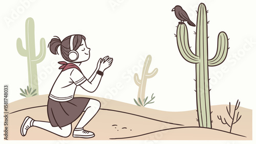 Desert Listener – Girl with Cactus Ears