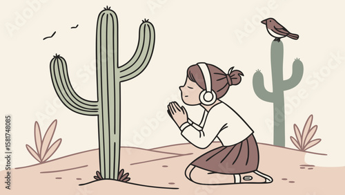 Desert Listener – Girl with Cactus Ears