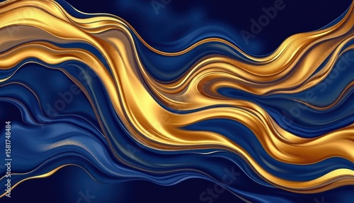 Abstract golden and blue fluid art design for wallpaper and background