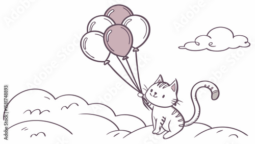 Cat Riding a Balloon Bouquet – Sky Wanderer Whimsical Silhouette
