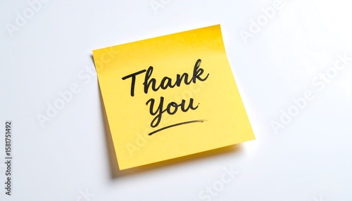 Sticky note with Thank You on yellow paper, gratitude concept