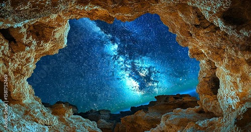 Wallpaper Mural Stunning night sky view through rocky cave opening Torontodigital.ca