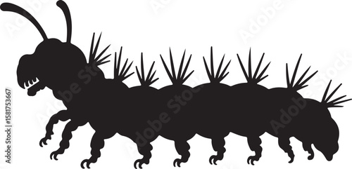 Spiky caterpillar silhouette with segmented body and antennae insect black