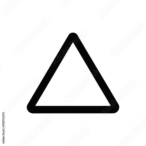 Thick black triangle outline with rounded corners isolated on white background