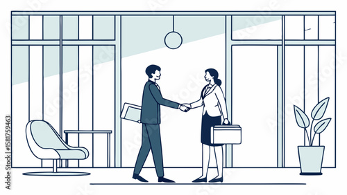 Professional Business Handshake Agreement Illustration in Modern Office Setting