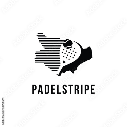 Modern padel logo featuring a padel racket and ball inside a striped map in the style of Hamminkeln. Suitable for sports clubs, tournaments and padel equipment.