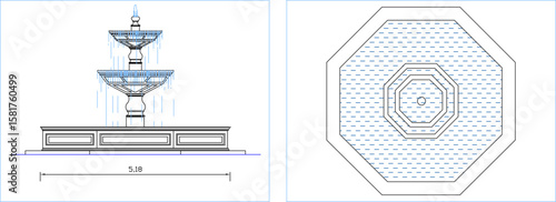 vector sketch illustration of fountain silhouette to complement city park decoration