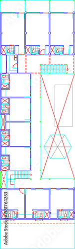 Two Levels Hotel Design Plan and Principal Elevation modern silhouette illustration vector sketch
