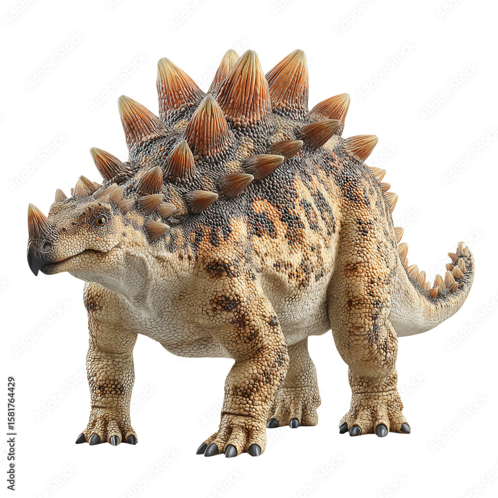 Fototapeta premium Realistic depiction of a dinosaur with spikes and a armored body, showcasing the prehistoric creature in a detailed natural environment setting