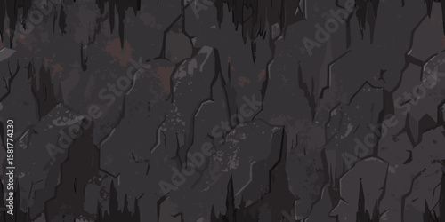 Dark and Mysterious Cave Wall Background with Stalactites and Rock Formations for Game Design and Illustration