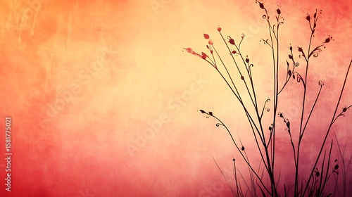 Abstract floral silhouette against a warm sunset background