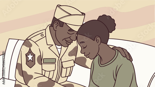 Military family homecoming reunion embrace soldier and loved one support and love in army uniform scene 100