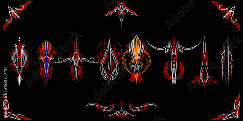hotrod pinstriping art Motorcycle and Car pinstripe vintage hand drawn vector pack graphic design 