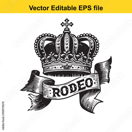 A rodeo crown with a banner, isolated on white background