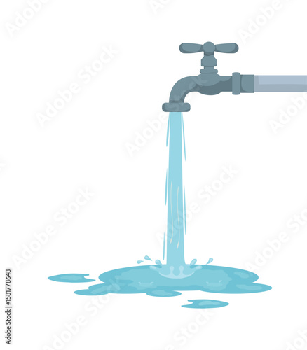 Water flows from the tap onto the ground