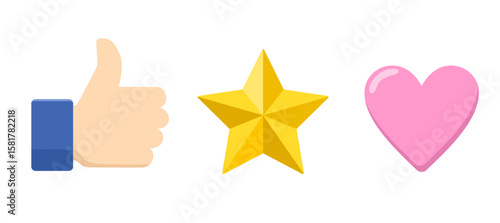 thumb, star and heart icon vector. for Customer satisfaction Quality review feedback and social media icon set.