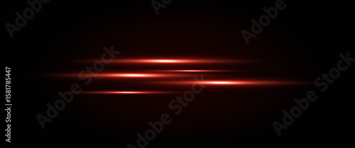 Red neon stripes or light flash. Laser beams, horizontal beams. Beautiful light reflections. Glowing stripes on a black background.