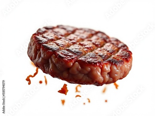 A juicy grilled beef patty cooked to perfection float
