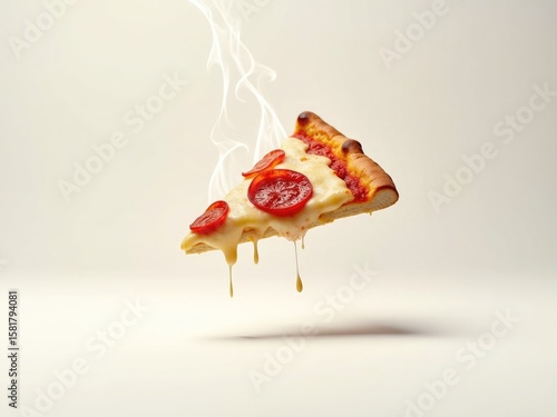 A lone goldenbrown pizza slice with melted mozzarella