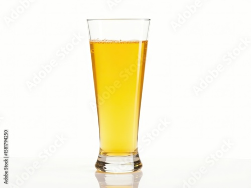 A single transparent glass filled with a vibrant gold