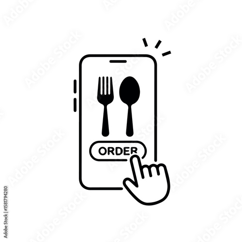 Online food order app for restaurant delivery service with mobile phone and hand click icon vector