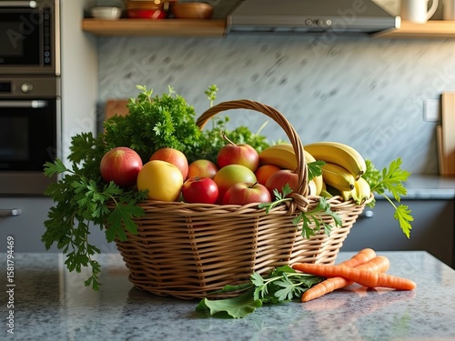 A vibrant closeup still life of a woven basket overfl 