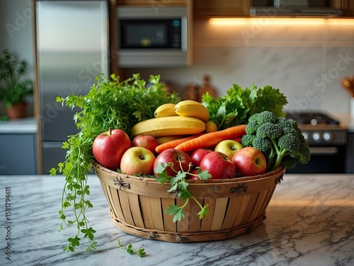A vibrant closeup still life of a woven basket overfl 