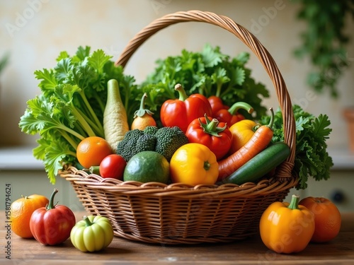 A vibrant closeup still life of a woven basket overfl 