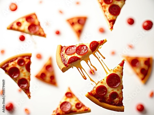 A lone goldenbrown pizza slice with melted mozzarella