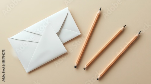 Wallpaper Mural Flat Lay Image of White Envelopes and Pencils on Light Brown Background Torontodigital.ca