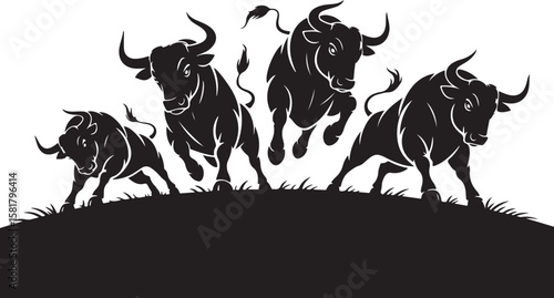 Charging Bulls on Hilltop