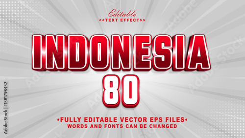 3d indonesia 80 bold text effect.indonesia independence day